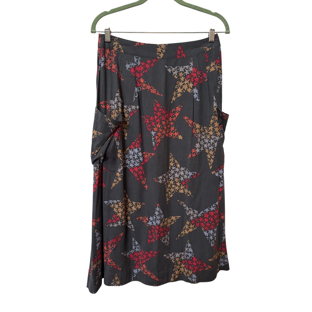 White Stuff Grey Multi Color Star Print Lyocell Midi Skirt Whimsigoth
